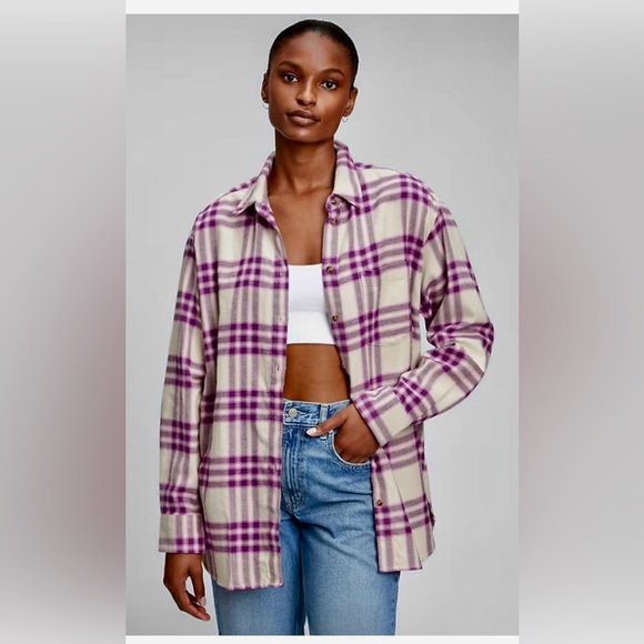 GAP Tops - Gap Plaid Oversized Flannel, purple, pink and cream plaid